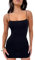 Women Sexy Spaghetti Strap Short Mini Dress Basic Square Neck Bodycon Party Club Slim Fit Tank Dress (Black, S)