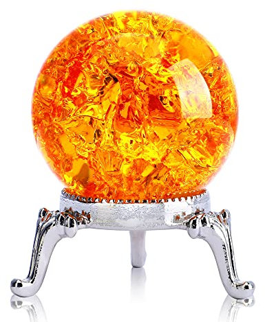 H&D HYALINE & DORA Glass Crystal Ball,40mm Ice Crack Ball,Crystal Ball Decorative for Accessories Rockery Ornaments,Orange