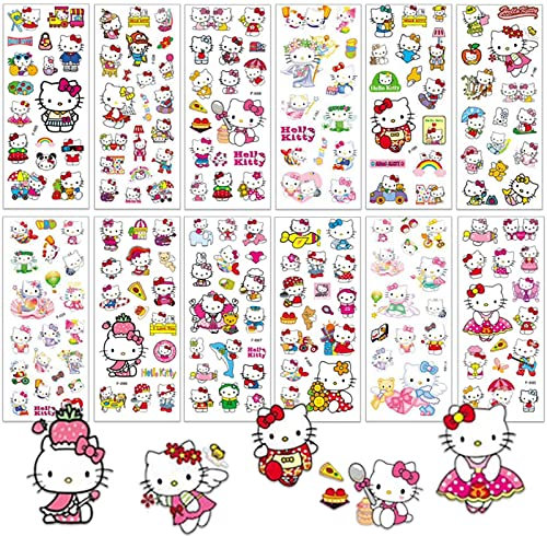 3D Hello Kitty Puffy Stickers for Children & Toddlers - 12 Sheets, Cute Kids Reward Stickers for Girls Party Bag Fillers, Birthday Favors, Supplies, Rewarding Gifts, Craft Scrapbooking