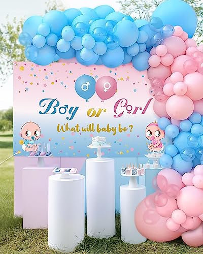 BLOOMWIN Gender Reveal Party Decoration - Arche Ballon Rose et Bleu plus Boy or Girl Toile de Fond, Ballon Gender Reveal Deco Baby Shower Mixte Fille ou Garçon