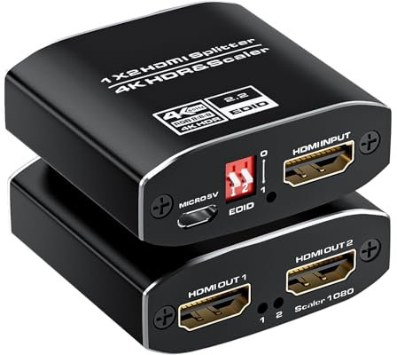 LUKFOCAB 1x2 HDMI Splitter, HDR 4K@60Hz HDMI spliter 1 in 2 Out, Supports HDMI 2.0, HDCP 2.2, Mirror Screen Monitors Supports EDID Control for Xbox PS3/4/5 PC DVD Fire Stick Blu-Ray Player TV