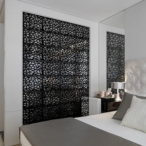 MYEUSSN 12pcs DIY Raumteiler Bildschirm Kunststoff Hängeleinwand Wandaufkleber Studieren Sitzecke Raumteiler Trennwand Wohnzimmer Schlafzimmer Räumen Essen Hotel Schule Dekoration (Irregular Schwarz)
