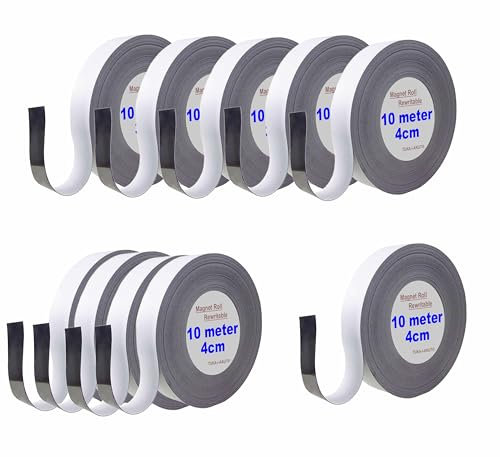 TUKA 100m x 40mm x 1mm Magnetband Wiederbeschreibbar, Kennzeichnungsband für Lagerkennzeichen, Whiteboard, Kühlschrank, Magnettafeln usw. Beschreibbar Abwichbar Zuschneidbar, 10x10m Weiß TKD9046