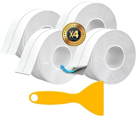 GARAY® SUPER PACK x4 Cinta Selladora Baño PREMIUM + Espatula | Cinta Adhesiva Impermeable Autoadhesiva | Antimoho Pared | Para Coche, Bañera,Puerta, Ventana, Fregadero De Cocina | Cinta selladora