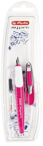 herlitz Schulfüllhalter my.pen, für Rechtshänder (M-Feder), pink/weiß, 1 Stück in Folienetui, 50046805