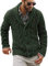 Runcati Mens Cardigan Chunky Knitted Jacket Long Sleeve Cable Knit Cardigan Casual Shawl Collar Buttoned Knitwear Overcoat Winter Outerwear, Green, M
