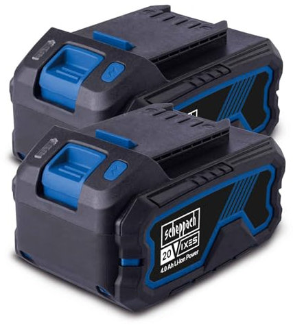 Scheppach Akku Set 2X 4 Ah Lithium-Ionen-Akku 20V Ersatzakku | 20V-IXES-Serie | Ladezeit ca. 60–120 Min (je nach Ladegerät) | 3-stufige LED-Anzeige | Staub- & korrosionsgeschützt