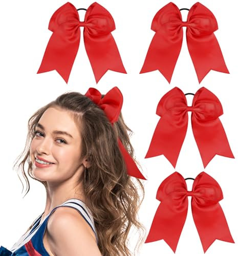 Lvefyti 4 Stück Schleife Haare,Haarschleife Damen,Schleife Haargummis Große 8 Zoll Schleife Haarschmuck Haarband Haargummi Schleife für Cheerleader Teen Schulmädchen Damen Mädchen(Rot)