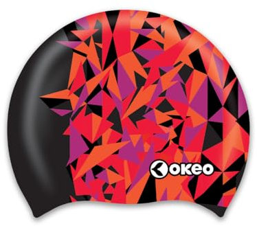 OKEO Cuffia da Nuoto per Sport Acquatici, Cuffia Piscina Unisex in Silicone Graphics - Antiscivolo, Elastica e Comoda - Ideale per Nuoto, Spa e Terme, Taglia Unica