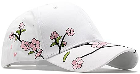 Neue Blumen Stickerei Baseballmütze Compatible with Frauen Verstellbare Baumwollhut Weiß/Schwarz Rosa Papa Kappen Compatible with Teenager Womens Hip Hop Cap(White)