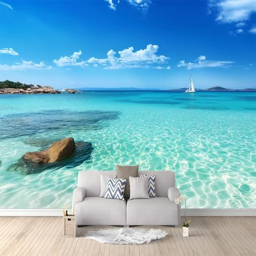 Papier Peint Panoramique 3D Mer Eau Bateau À Voile Ciel Murale Chambre à Coucher Maison Décoration Intérieure, Papier Peint intissé fond pour Chambre D'Enfant Salon Murale 350x256 cm