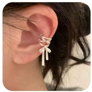 Aneneiceera Boho Bogen Ohrmanschette Silber Bowknot Knorpel Manschette Ohrringe Vintage Fliege Band Nicht Durchbohrt Clip Auf Schmuck Für Frauen