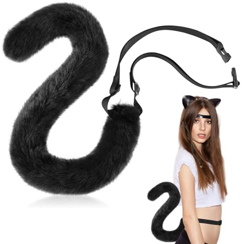 Boyiee Katzenschwanz Langer Flauschiger Plüsch Tierschwanz Katze Kostüm Damen Kostümzubehör Therian Schwanz Fuchsschwanz Katzen Cosplay Zubehör für Karneval Fasching Halloween Tier Party