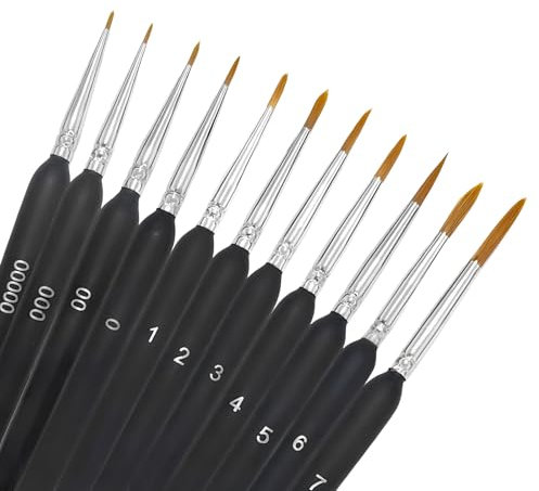 11 Pcs Fine Detail Paint Brushes, Model Paint Brushes, Perfect Versatile Detail Paint Brushes for Fine Detailing & Art Painting, Micro Miniature Paint Brushes for Oils Watercolors(Black)
