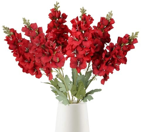 Fqueelvys 6PCS Red Gladiolus Artificial Flowers 33.5in Long Stem Fake Gladiolus Silk Flowers Faux Gladiolus for Tall Vases Wedding Home Party Centerpieces Table Decorations Floral Arrangements (Red)