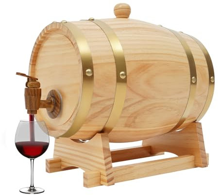 MINRS Holzfass Klein Eichenfass 3L Whiskyfass aus Holz Eichenweinfass Whiskyfass mit Bock & Zapfhahn für Wein & Spirituosen, Deko Schnapsfass, Original Holz
