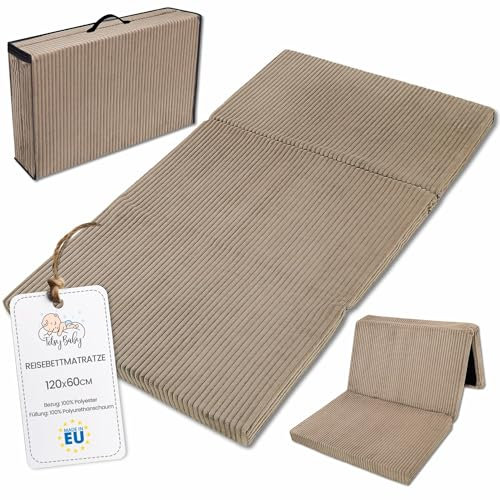 Klappmatratze Faltbare Reisebett Baby Matratze 60x120 cm - Faltmatratze für Kinder Gästematratze klappbar Babymatratze Bodenmatratze Schlafmatratze und Reisematratze Braun