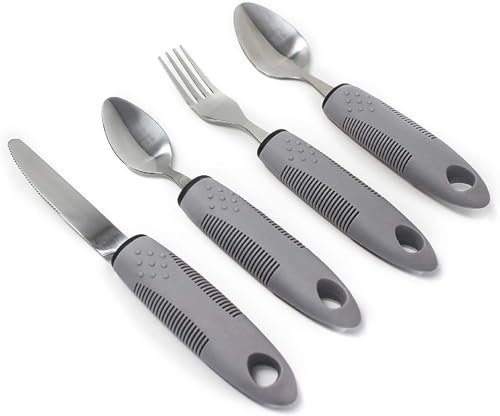 4 pcs Disabled Cutlery for Adults Easy Grip Cutlery for Disabled Hands Eating Aids for Adults Arthritic Hands Comfort Grips Cutlery Great for The Elderly Tremors and Trembling Hands