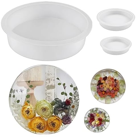 3 Stück Gießform Epoxidharz Groß, 7.5/9.5/20 cm Silikonform Rund Epoxidharz, Silikon Gießform für Hochzeit, Jubiläumsgeschenk, Dekoration Desktop Trockenblumen Fotorahmen