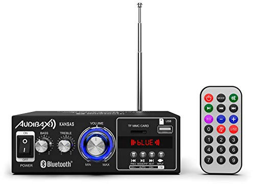 Audibax Kansas - Amplificador de Audio HiFi - Conexión Bluetooth - Potencia de 40W + 40W - Entradas para Micrófonos, SD y USB - Amplificador HiFi Estéreo con Reproductor MP3 y Radio FM