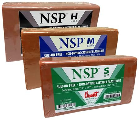 Chavant NSP - Sulfur-Free Plasteline Fine Art Clay - Multipack (1 x Each Soft, Medium, Hard)