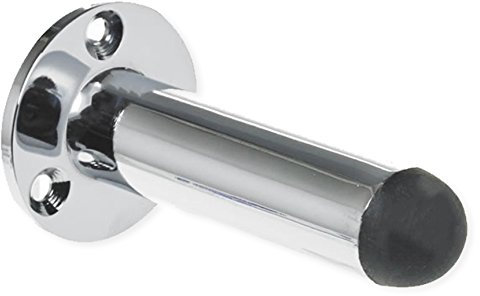 White Hinge Chrome Projecting Door Stop Wall Mounted Metal Rubber Wall & Door Protection Opening Swing Buffer Stopper 63mm