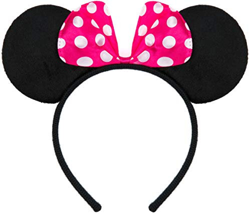Balinco Haarreifen in schwarz mit Maus Ohren Mouse mit Schleife in pink mit weißen Punkten für Kinder & Erwachsene
