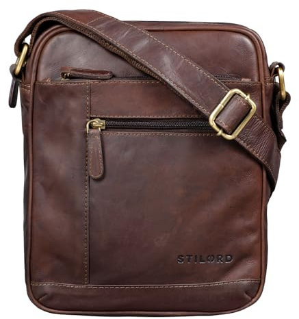 STILORD 'Diego' Vintage Herrentasche Leder Klein Umhängetasche für 9.7 Zoll iPad DIN A5 Schultertasche Cross-Body Bag für Männer Echtes Leder, Farbe:cognac - dunkelbraun