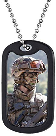 Custom4U Collier Plaque Militaire Photo Personnalisé Pendentif Dog Tag avec Photo Gravé Acier Inoxydable Chaîne Boule 60cm Cadeau Anniversaire Militaire