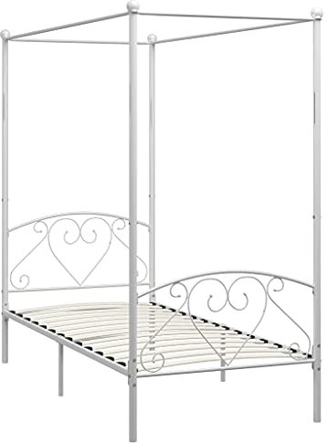 vidaXL Himmelbett Bett Bettgestell Einzelbett Metallbett Bettrahmen Lattenrost Schlafzimmerbett Schlafzimmermöbel Ehebett Weiß 90x200cm