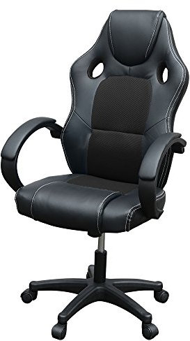 Panana Racing Style Office Gaming Chair, PU Leather Desk Ergonomically Adjustable Sport Swivel Chair With Padded armrests (Black)