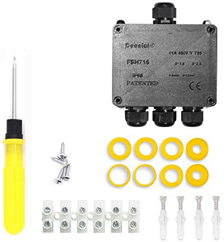 Abzweigdose Wasserdicht - IP68 Verteilerdose Außen Wasserdicht Aussen 4 Wege Abzweigdose Wasserdicht Erdkabel Ø4mm-14mm, Schwarz Außenverteilerdose Garten