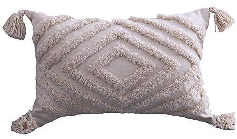 Nicole Knupfer 1PC Dekorative Kissenbezug mit Tassel Fransen Dekokissen Boho Super Weich Kissenbezüge Quaste Decor Kissenhülle für Sofa Couch Schlafzimmer Wohnzimmer (PE20043E-1)