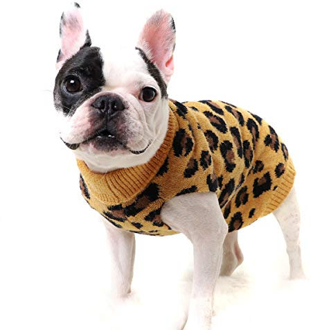 FAMKIT Hund Pullover Haustier Winter Strickwaren Leopard Muster Welpe warme Kleidung