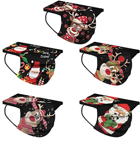 AmyGline 50 Stück Weihnachten-Mundschutz mit Motiv,Einweg_3Lagig_Staubdicht Atmungsaktiv Weihnachtsmuster Gesichtsschutz Halstuch (50PC, Q)