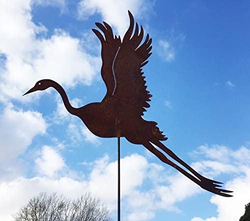 REIHER Fischreiher fliegend 77x80cm Kranich Edelrost Gartenstecker Rost Blickfang + Original Pflegeanleitung von Steinfigurenwelt