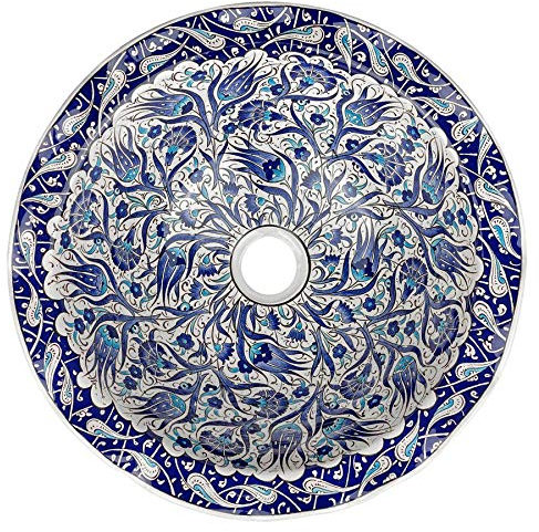 Ceramic washbasin Iznik from Kuthaya - Ebru by Cerames - Turkish Modern Ceramic Sink for Bathroom, Toilet, Guest Toilet, Restaurant and Hotel | Turkish countertop Round Basin 40 x 15 cm