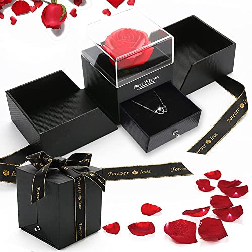 RANJIMA Boite Rose Éternelle,Boîte-Cadeau pour Femme,Artificielle Boite la Belle et de la Bête Cadeau pour Femme Maman Mamie Amie Mariage Original Feurs Romantiques Anniversaire Saint Valentin Cadeaux
