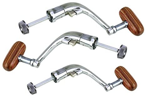 Mioyow Knauf aus Holz, Kurbel für Angelrolle, 3-teilig, Spule, Kurbel aus Metall, Angelrolle, Griff aus bearbeitetem Stahl, schwenkbarer Arm, Angelzubehör