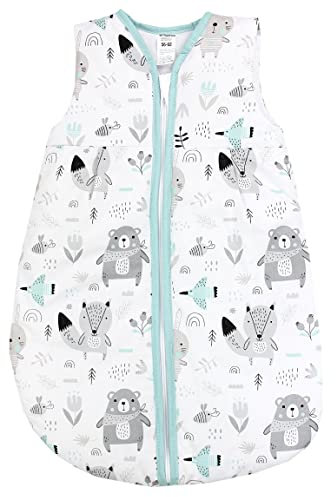 TupTam Schlafsack Baby - Wärmender Ganzjahresschlafsack 2.5 TOG, OEKO-TEX, Ärmellos, Farbe: Bären/Füchse/Mint, Größe: 56-62