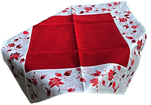Westernlifestyle Tischläufer Tischdecke Mitteldecke Tischband gestickt Rosen Rot Weiss Silber Grau (85 x 85, Rot/Weiss)