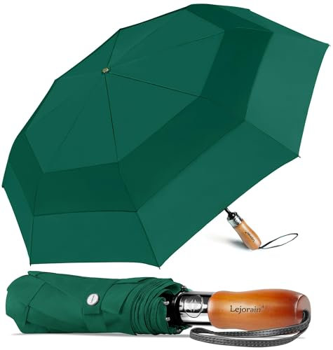 Lejorain 137.2 cm großer Regenschirm, automatisches Öffnen, faltbar, Golfgröße und 210T Dupont Teflonbeschichtung, doppelt, Unisex & Blau/Schwarz/Grau/Gelb/Rosa/Weinrot/Camouflage (20. Dunkelgrün)