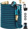 Manguera de jardín flexible, manguera de agua extensible con adaptador de 10 duchas, de latón, para riego y jardinería, manguera retráctil de 4 capas, núcleo de látex (7.5m, azul)