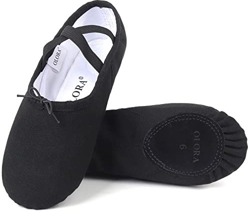 OLORA Ballettschuhe Damen Gymnastikschuhe Ballettschläppchen Ballerinas Tanzschuhe Flach für Erwachsene-Schwarz 44 EU