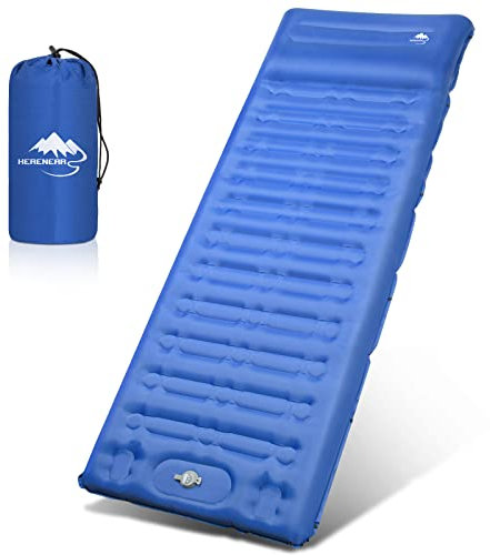 Herenear Isomatte Camping Selbstaufblasend, Isomatte Selbstaufblasend Ultraleicht mit Kissen, Wasserdicht Tragbar Camping Luftmatratze mit Fußpresse Pumpe für Wandern, Outdoor, Reise, Strand