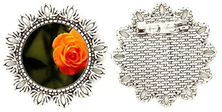 Broche fleur orange vert foncé en argent avec crochet, M
