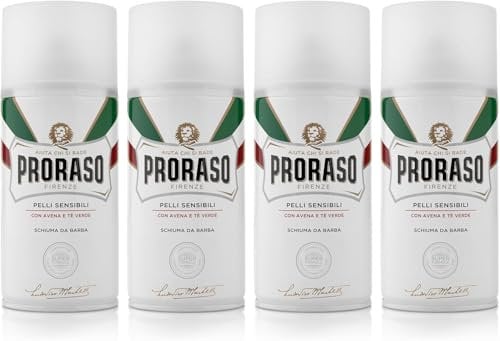 Proraso Schiuma da Barba Pelli Sensibili, 4 x 300ml, Schiuma barba Anti Irritazione con Estratti di Avena e Tè Verde, Made in Italy