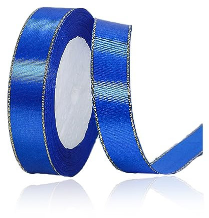 Geschenkband Blau 20mm Breit, 23 Meters Goldränder Satinband Royalblau Geschenkbänder Stoff Schleifenband Dekoband zum Geschenkverpackung, Bastelarbeiten, Geburtstag und Hochzeitsdekoration