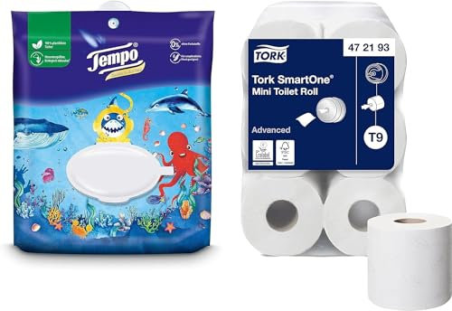 Tork SmartOne Mini Toilettenpapier Weiß T9, 12 × 620 Blatt + Tempo Feuchte Toilettentücher, 10 x 40 Tücher (400 Tücher)
