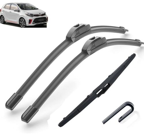 Autowischer kompatibel mit Kia Picanto MK3 2018–2021, Auto-Wischerblätter vorne und hinten, weiche Gummi-Scheibenwischer, automatische Windschutzscheibe, 24 Zoll + 14 Zoll + 11 Zoll, 2019 2020 (Color